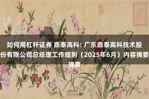 如何用杠杆证券 鼎泰高科: 广东鼎泰高科技术股份有限公司总经理工作细则（2025年6月）内容摘要
